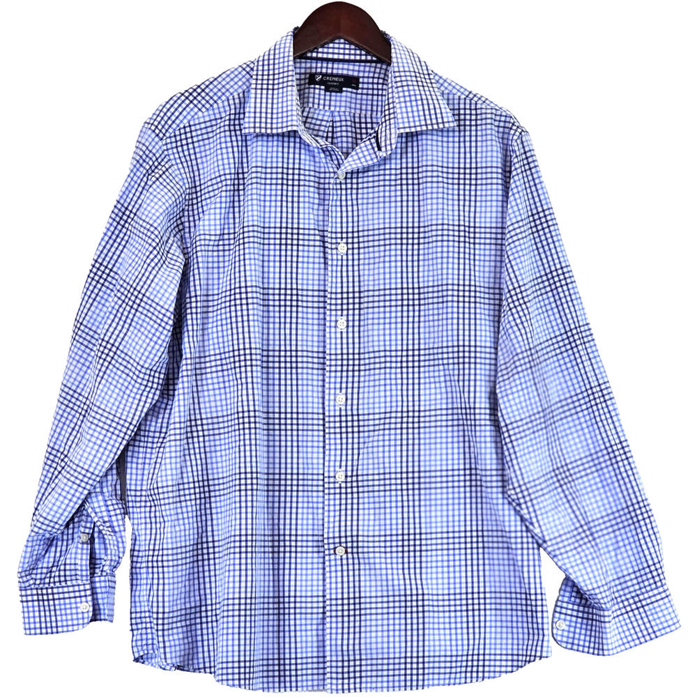Cremieux Classic Men's Shirt Blue Plaid Checkered ButtonUp Long Sleeve Cotton XL